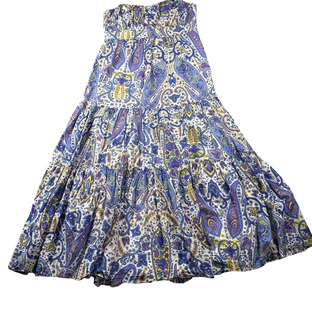 Lauren Ralph Lauren Maxi Dress Womens 8 Paisley Lined Tiered Silk Cotton Summer - Picture 2 of 14